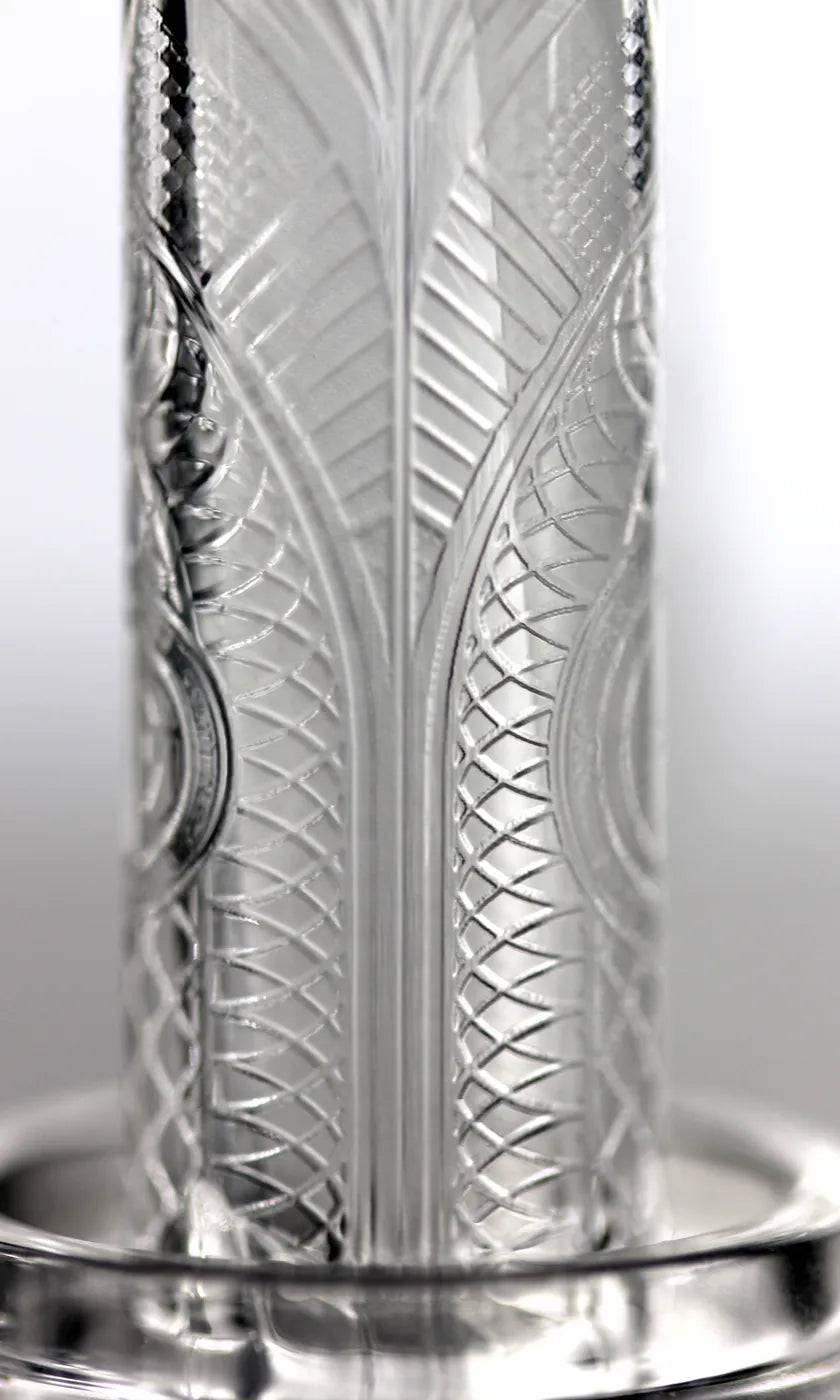Etched art on the MAX2 tower, close up